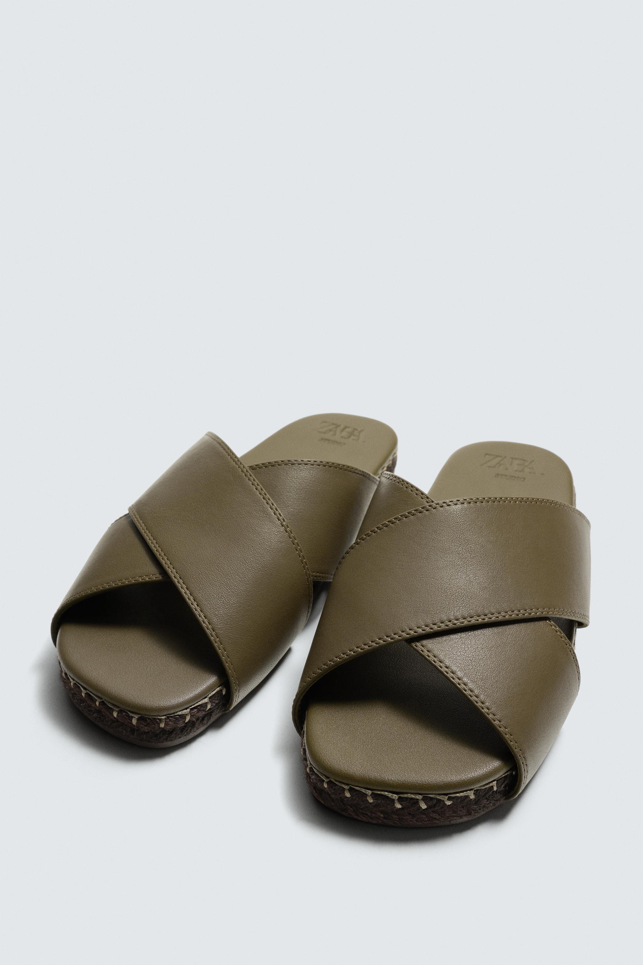 サララ CRISSCROSS LEATHER SANDALS - Green | ZARA United States