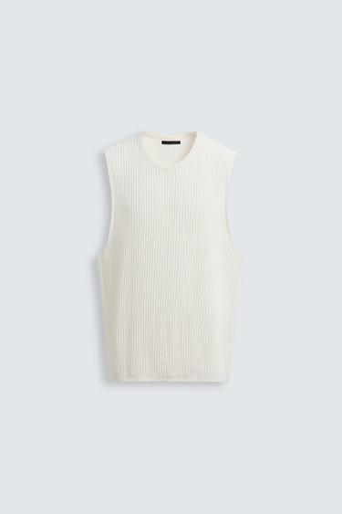 Zara RIBBED KNIT TANK - Oyster-white