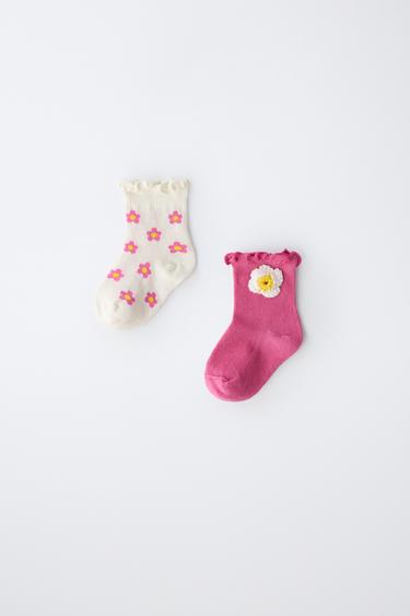 2-PACK OF FLORAL ANKLE SOCKS - Pink / White by Zara - Image 3