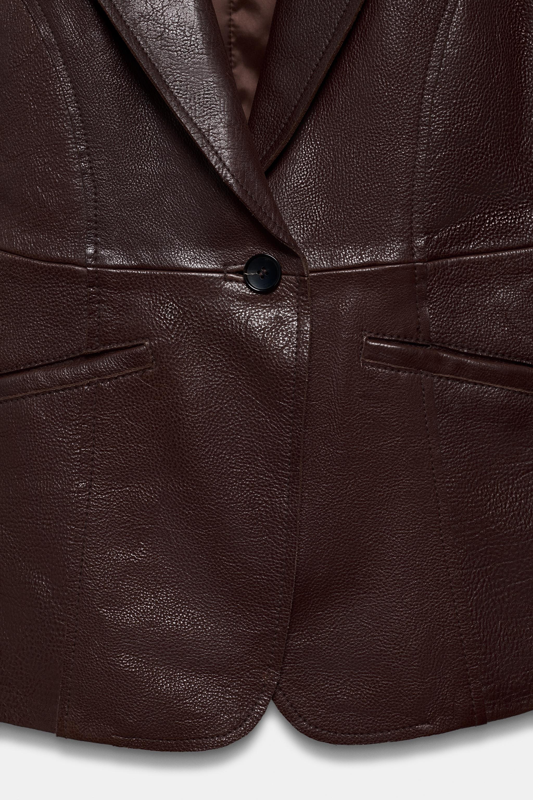 ZARA LIMITED EDITION レザースーツトラウザーズ ブラウン ZW COLLECTION LIMITED EDITION LEATHER TAILORED BLAZER - Brown