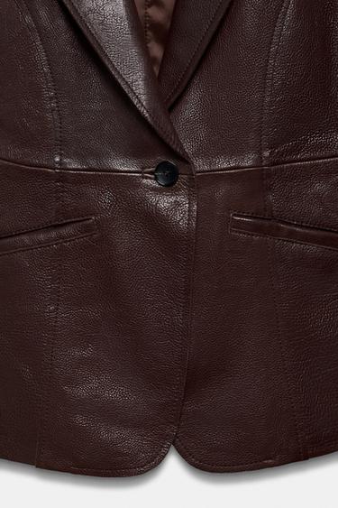 LIMITED EDITION ZW COLLECTION LEATHER TAILORED BLAZER - Brown by Zara - Image 6