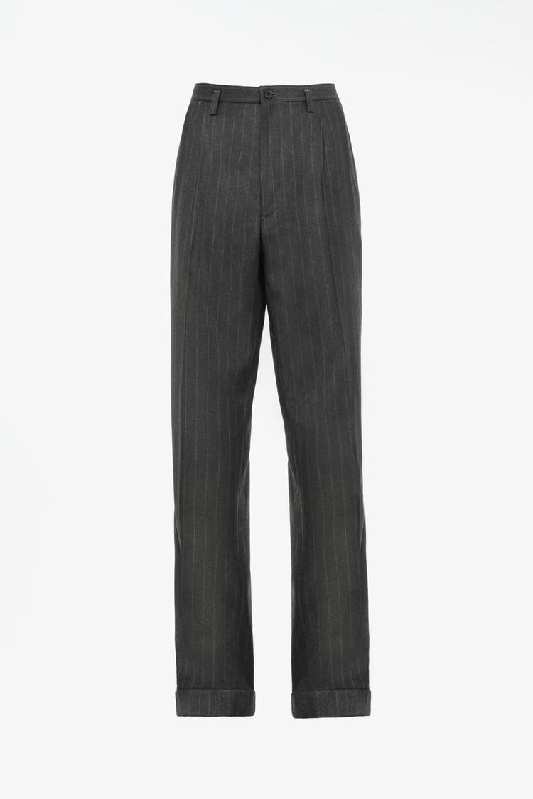 LIMITED EDITION 100% WOOL PINSTRIPE SUIT PANTS — Dark green