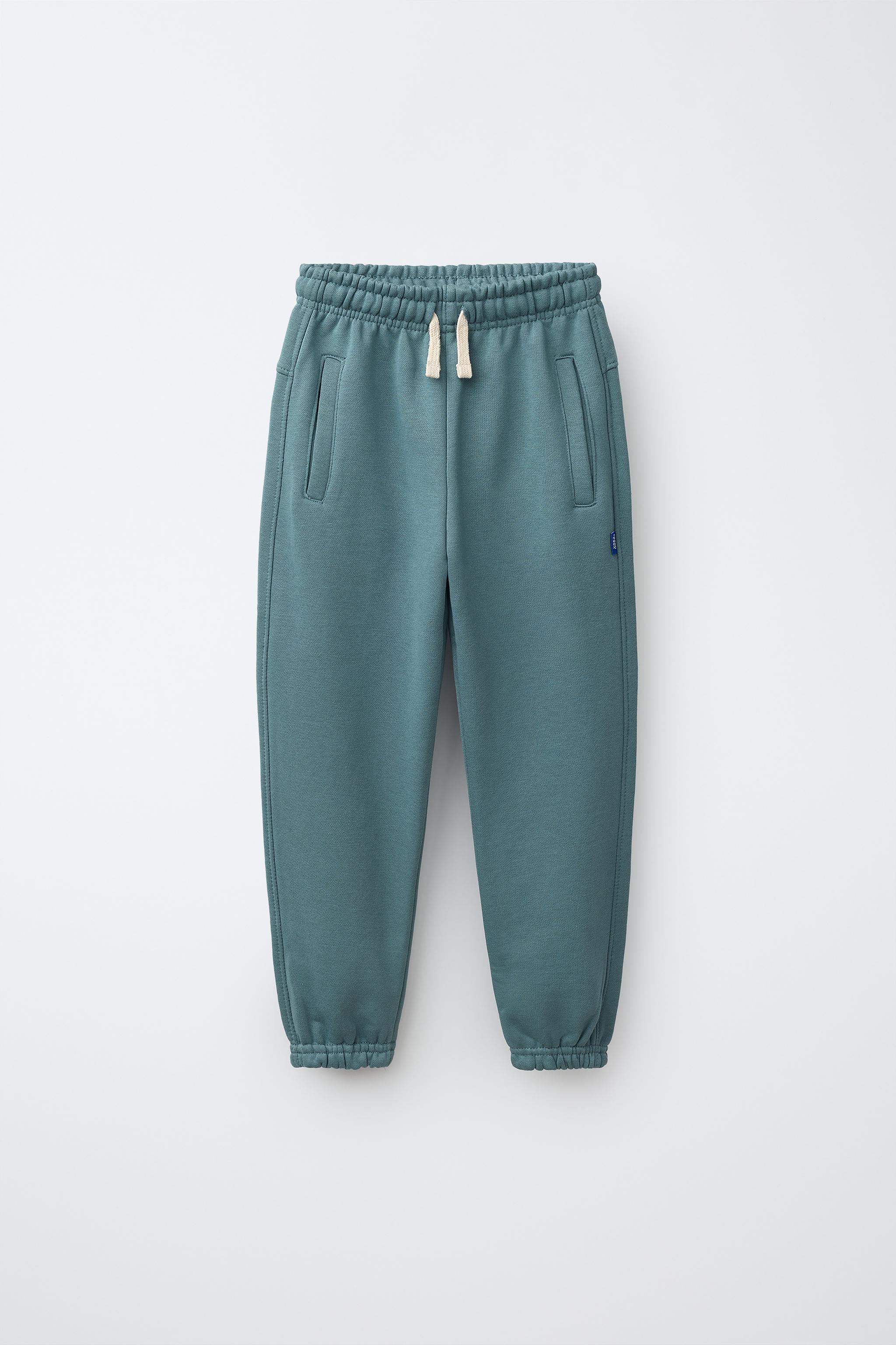 SOLID FLEECE JOGGERS WITH LABEL — Duck blue