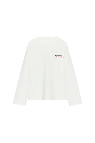 LONG SLEEVE SLOGAN T-SHIRT - White by Zara