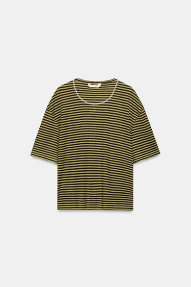 T-SHIRT À RAYURES RUSTIQUE - Marron / Vert de Zara - Image 6