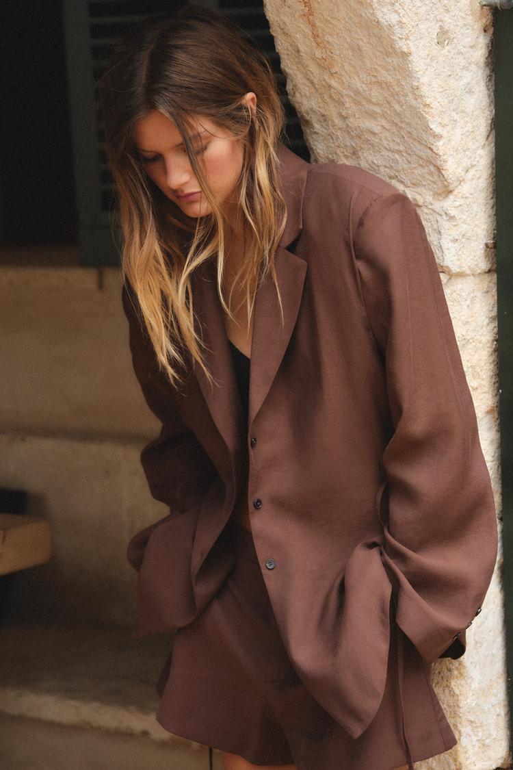 Zara Blazer Braun FINE BELT BLAZER Chocolate Brown ZARA