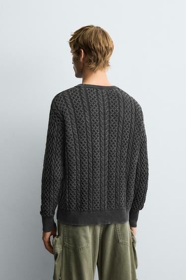 WASHED CABLE-KNIT SWEATER - Black by Zara - Image 2