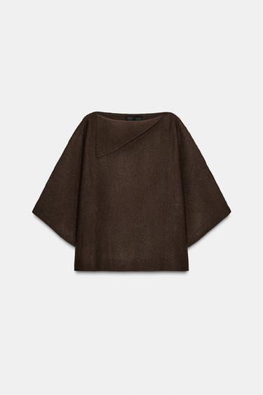 KNIT JUMPER WITH LAPEL COLLAR - Brown by Zara