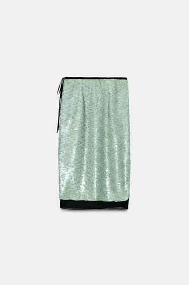 JUPE À SEQUINS ZW COLLECTION - Vert d'eau de Zara - Image 11