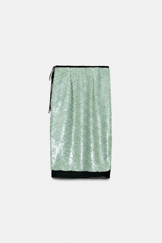 JUPE À SEQUINS ZW COLLECTION - Vert d'eau de Zara - Image 11