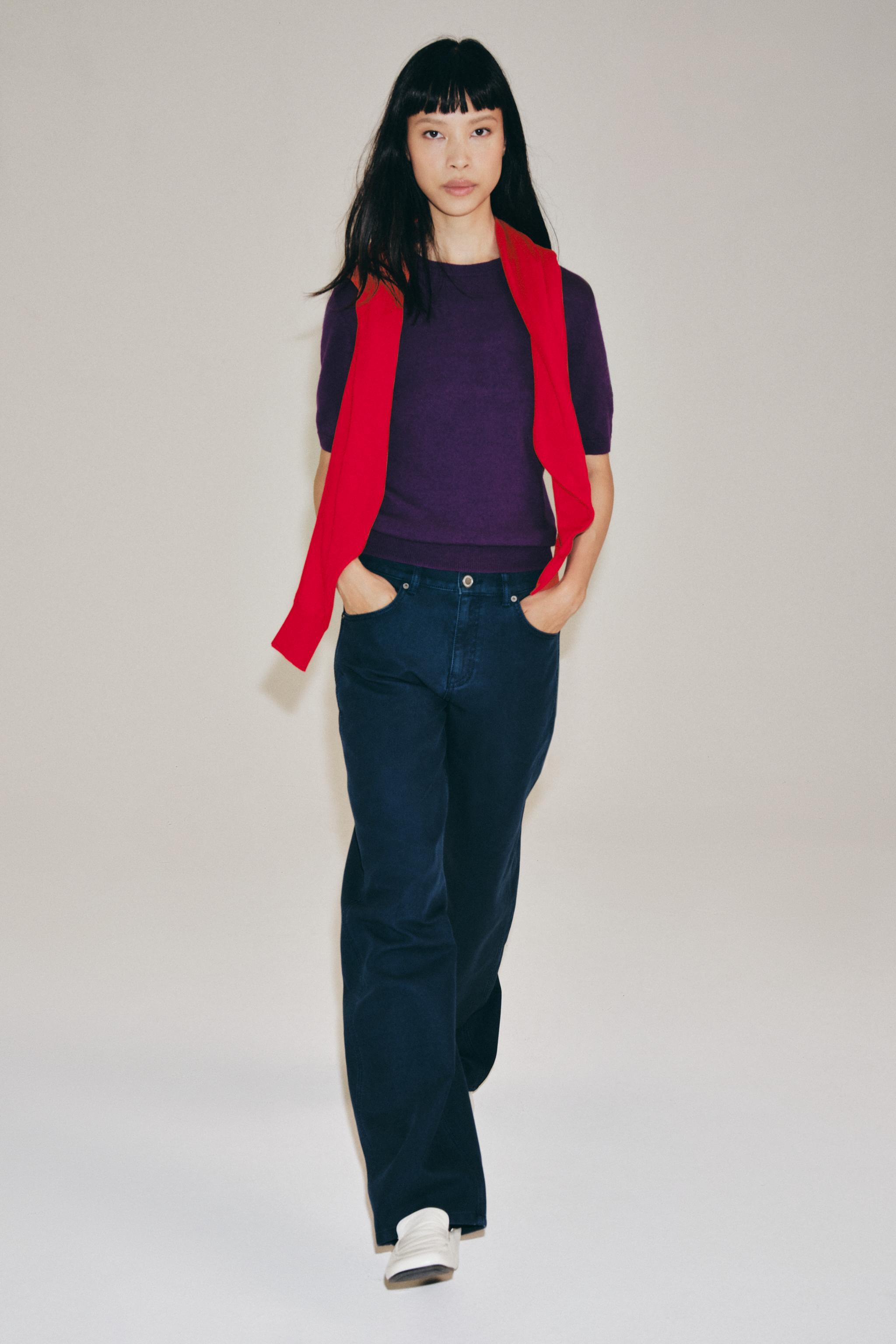 100% WOOL SHORT SLEEVE JUMPER — Purple