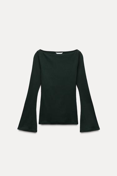 eva素材ロングスリーブTシャツグリーンZaraのeva素材ロングスリーブTシャツ - グリーン 