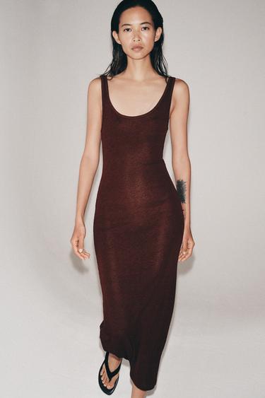 RUSTIC MIDI DRESS - Brown by Zara