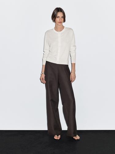 Zara Wool blend knit cardigan with crew neck - Ecru - Image 0