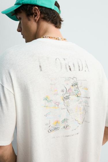 T-SHIRT DÉLAVÉ COTON ET LIN FLORIDE - Blanc de Zara - Image 5