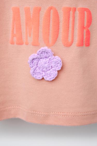 T-SHIRT À INSCRIPTION ET DÉCOR FLEURS - Rose clair de Zara - Image 3