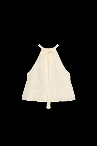EMBROIDERED GAUZE TOP - Light beige by Zara