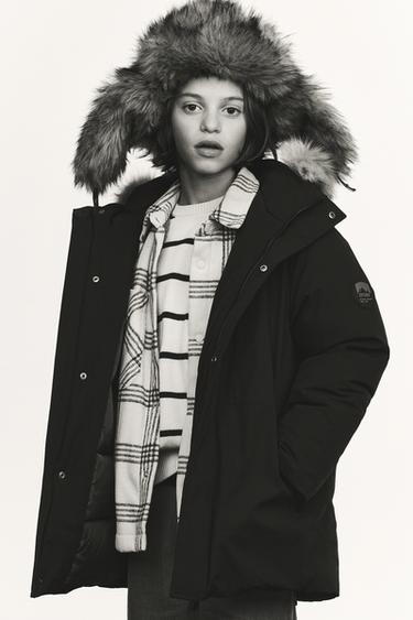 Zara WATER REPELLENT LONG DOWN PUFFER PARKA - Black
