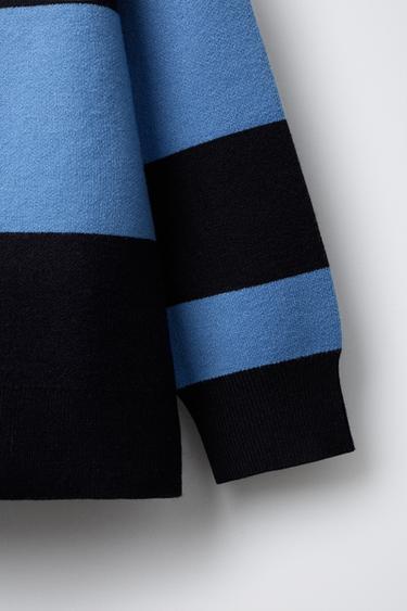 STRIPED VARSITY KNIT POLO SWEATER - Blue by Zara - Image 3