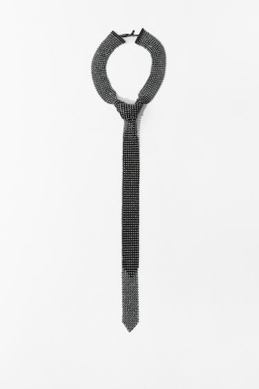 METALLIC TIE NECKLACE WITH RHINESTONES - Anthracite grey by Zara