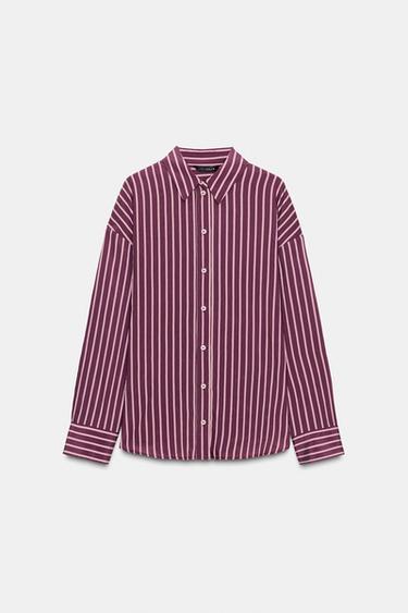 CAMISA POPELÍN RAYAS OVERSIZE - MARSALA de Zara