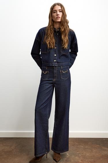 Zara POCKET DENIM SHIRT - Blue