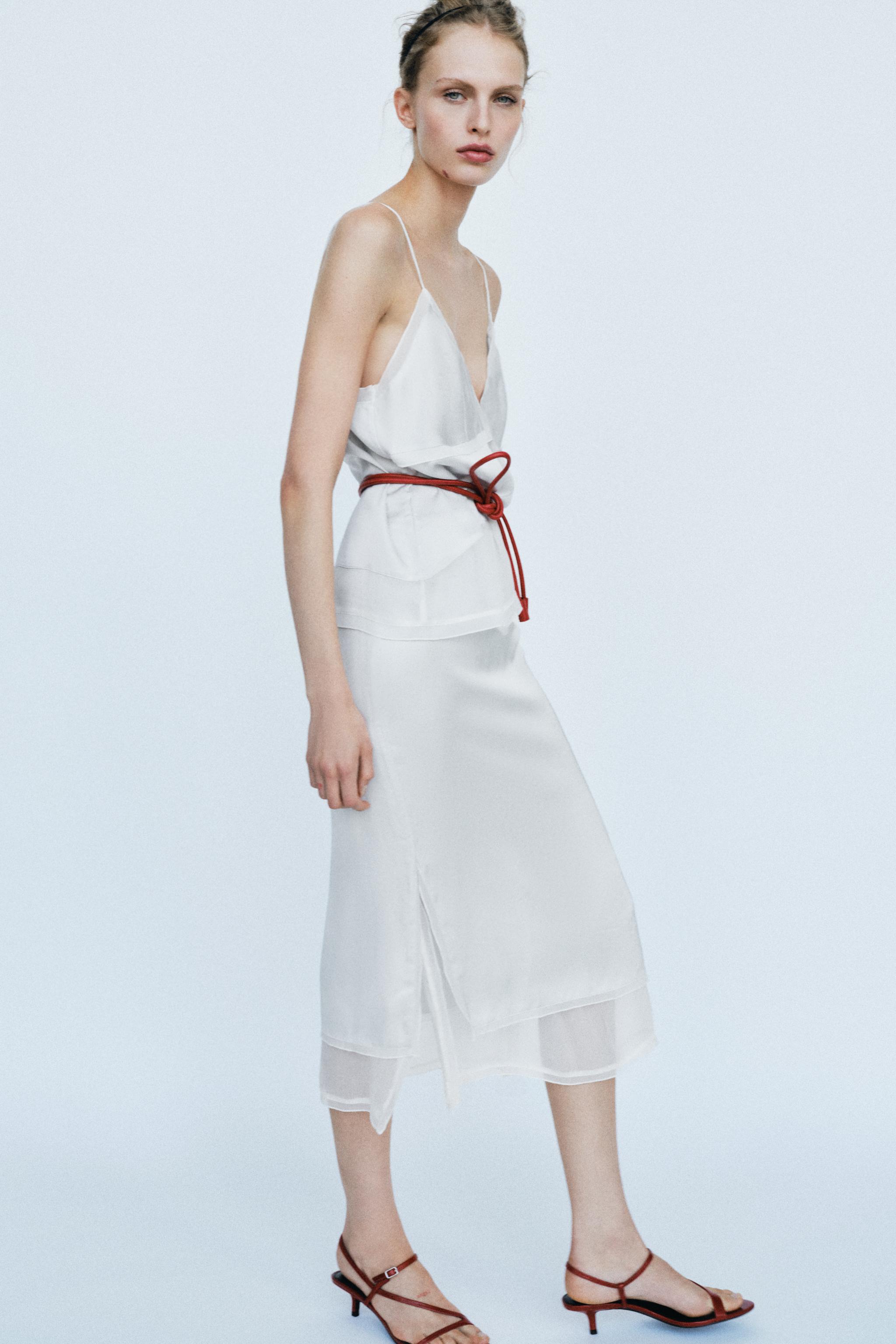 COMBINED SATIN MIDI SKIRT