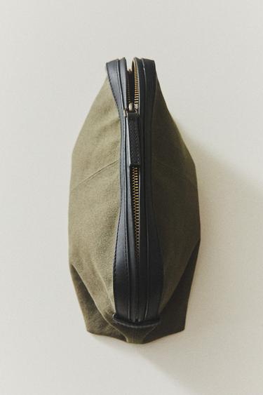 CANVAS LEATHER MAKEUP BAG — Khaki Green 1