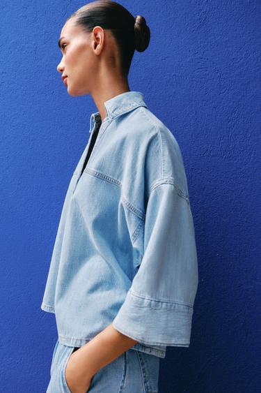 CHEMISE Z1975 DENIM MANCHES AMPLES - Bleu moyen de Zara - Image 4