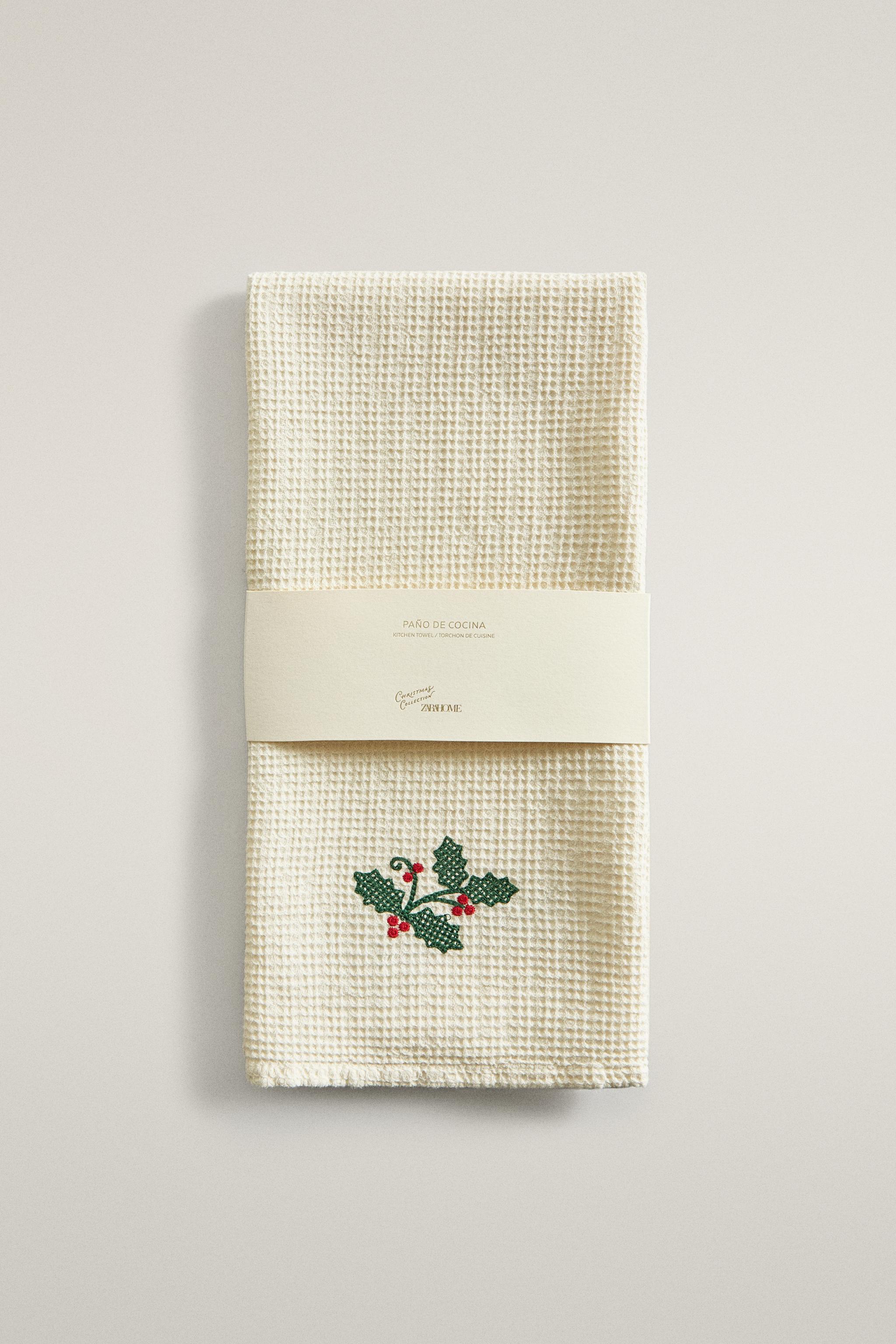 TORCHON CUISINE WAFFLE BRODÉ DE NOËL