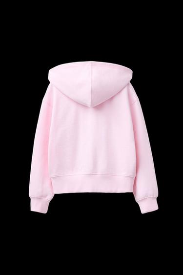 CROPPED-SWEATSHIRT MIT KAPUZE UND VARSITY-REISSVERSCHLUSS - Rosa von Zara
