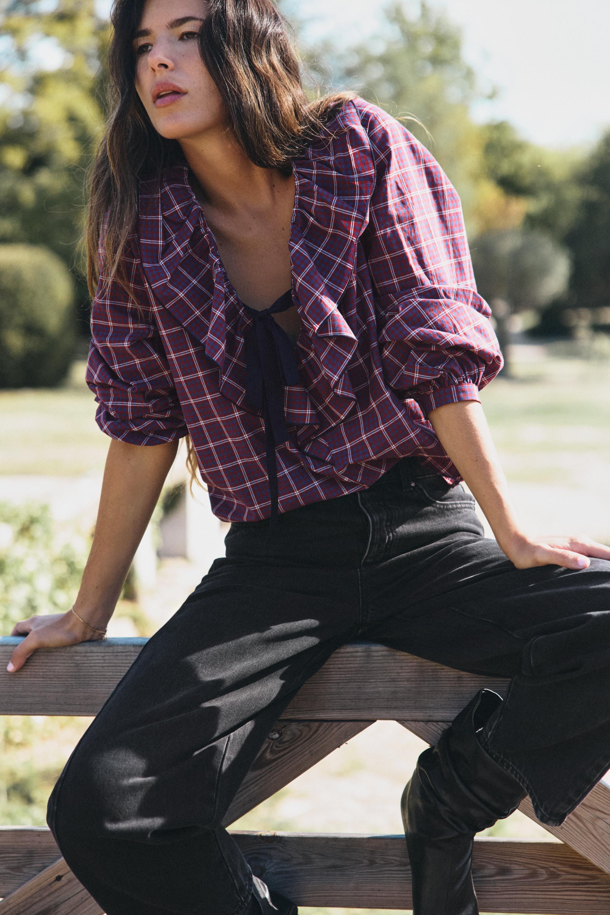 CHECKED BOW BLOUSE