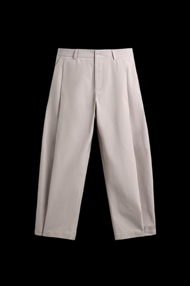STRAIGHT-LEG POPLIN PLEATED TROUSERS - Pearl / Beige by Zara