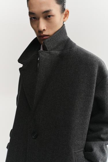 Zara 羊毛人字紋結構大衣 - 炭灰色