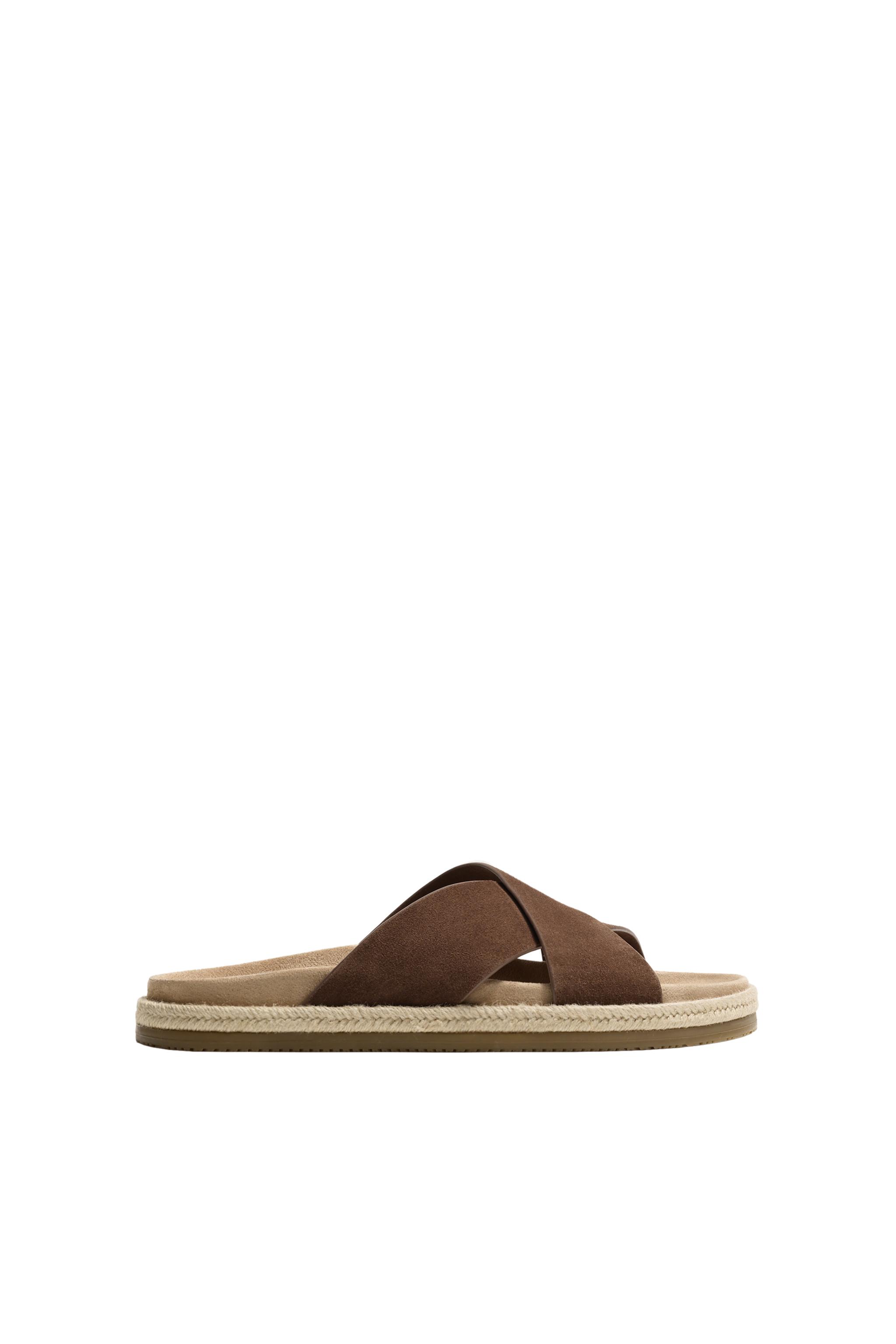 Zara SRPLS Suede Leather Criss-Cross Slide Sandals Sand Beige Mules Men\'s 11 NWT STRAPPY LEATHER SANDALS - Beige | ZARA United States main image 4