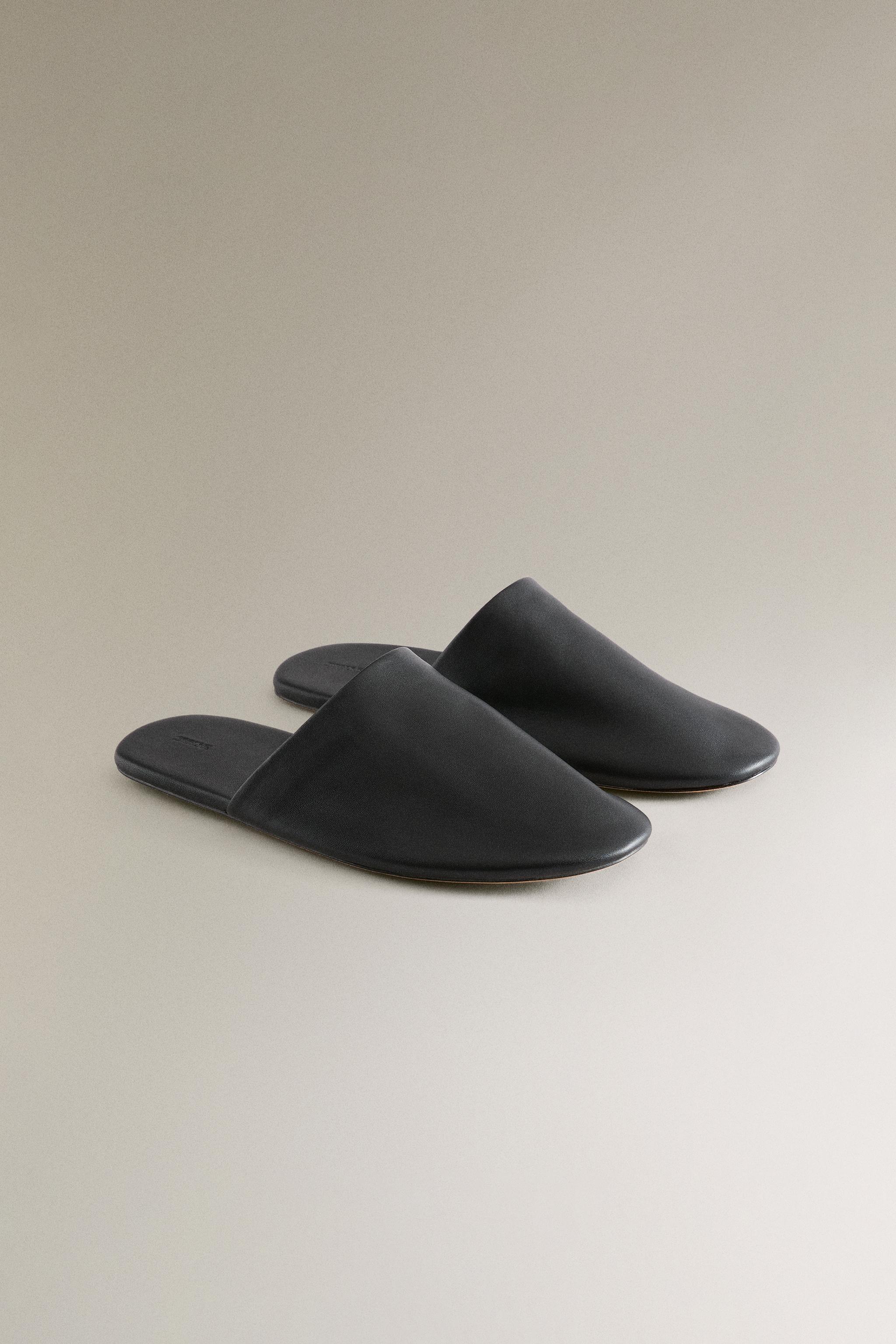 LEATHER MULE SLIPPERS Black ZARA Canada