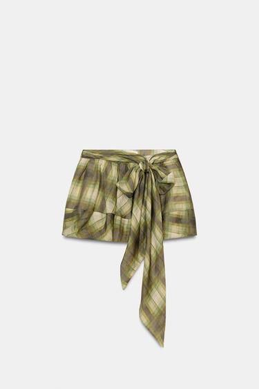 FALDA MINI CUADROS LAZADA - Verdes de Zara