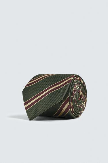 100% SILK STRIPED LIMITED EDITION TIE - Green by Zara - Image 0