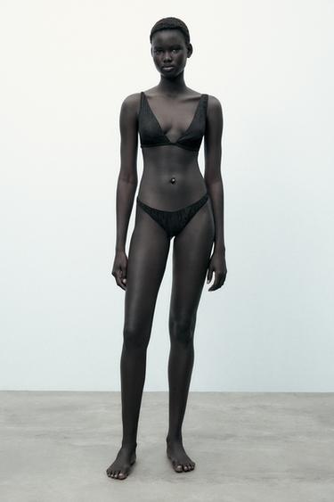100% SILK CRINKLE-EFFECT BRALETTE - Black by Zara