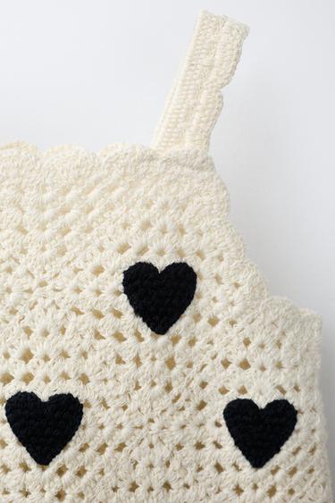 ROBE EN MAILLE CROCHET CŒURS - Écru / Noir de Zara - Image 2