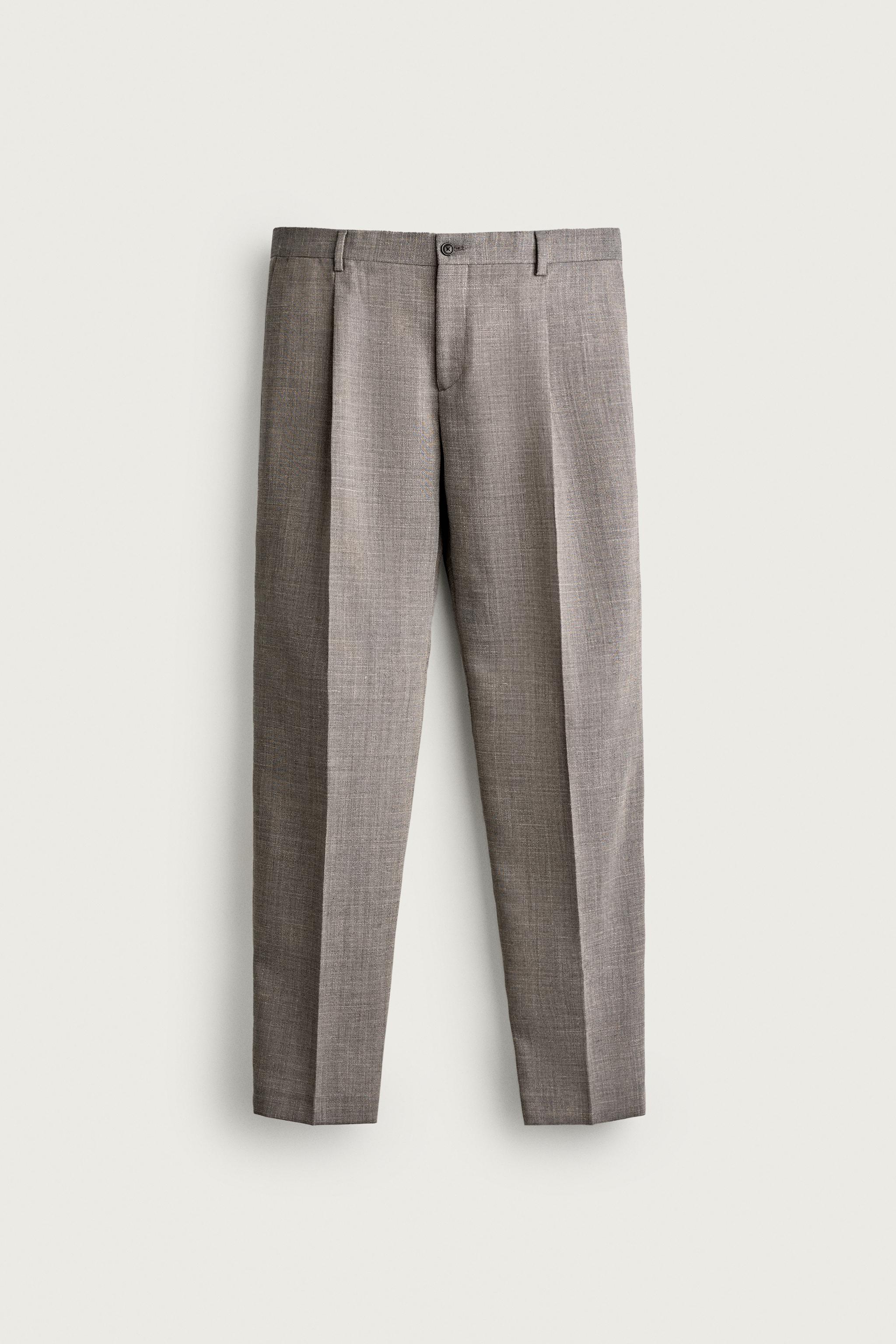 WOOL-BLEND REGULAR FIT TROUSERS — Gray / Beige