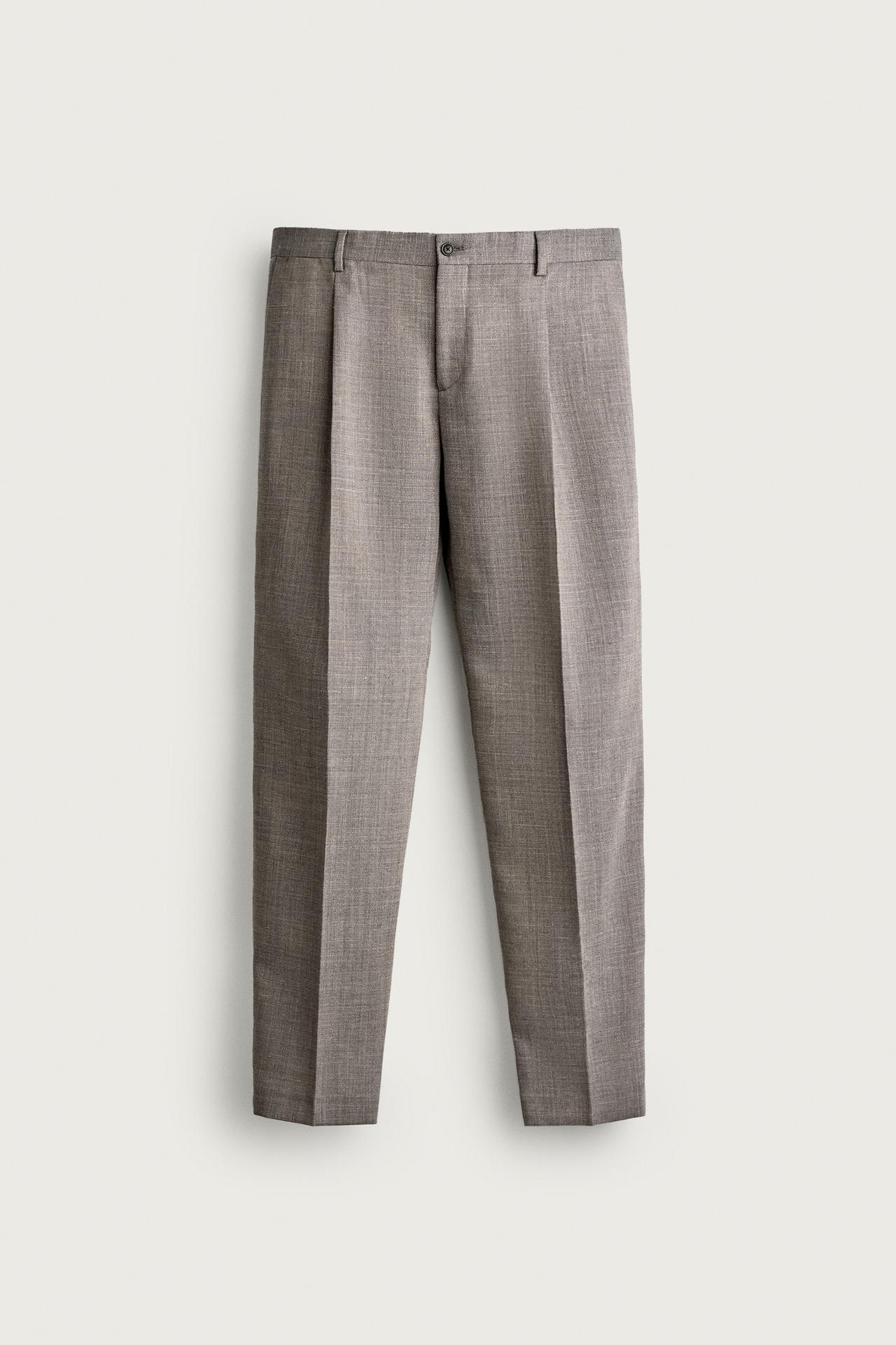 WOOL-BLEND REGULAR FIT SUIT PANTS — Gray / Beige
