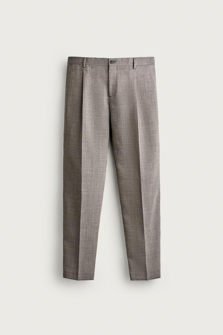 WOOL-BLEND REGULAR FIT SUIT PANTS — Gray / Beige