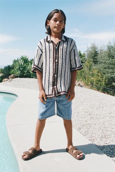 DENIM BERMUDA SHORTS WITH COTTON AND LINEN - Blue by Zara