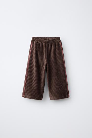 CALÇAS CULOTTE DE BOMBAZINA COM CORAÇÕES BORDADOS - Chocolate da Zara