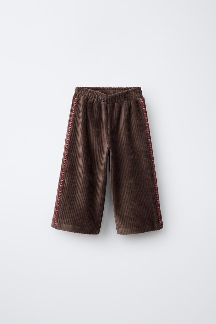 EMBROIDERED HEART CORDUROY CULOTTES — Chocolate