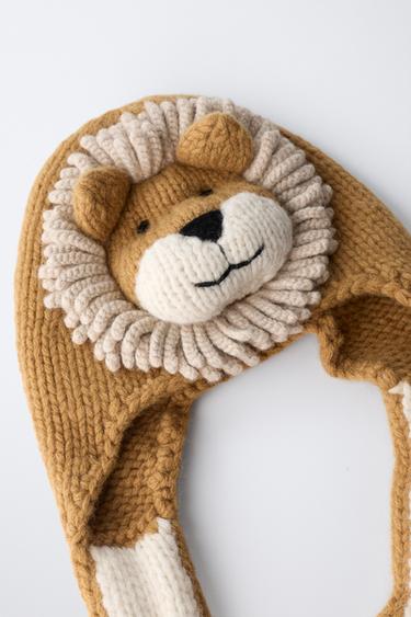 LIMITED EDITION WOOL LION BEANIE - Brown by Zara - Image 3