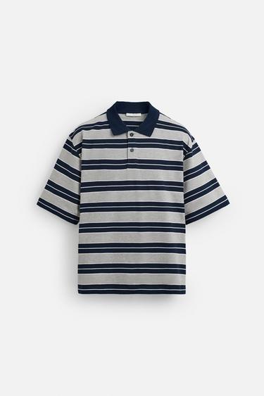 STRIBET POLOSHIRT - RELAXED FIT - gråmeleret fra Zara