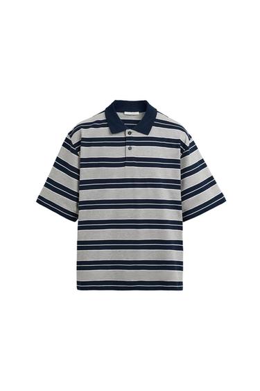 STRIPED RELAXED FIT POLO SHIRT - Grey marl by Zara - Image 0