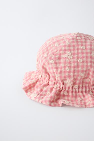 BONNET CARREAUX VICHY ET FLEURS BRODÉES - Rose / Blanc de Zara - Image 1